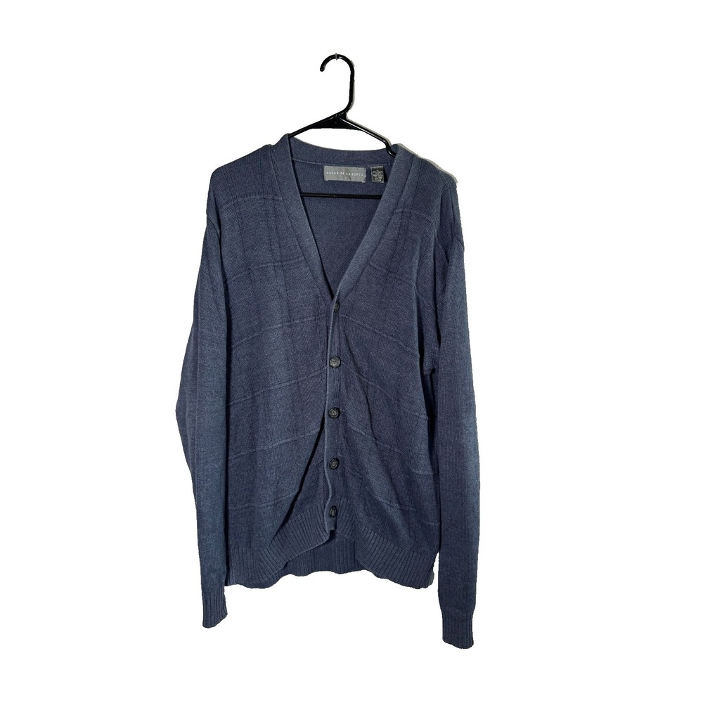 Oscar De La Renta Cardigan Sweater Mens Extra Large Navy Blue Knit Button Front